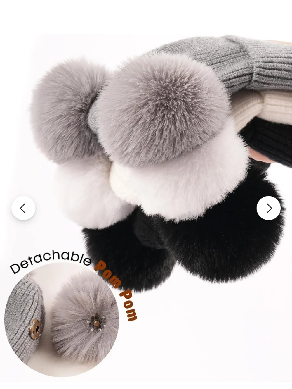 Furtalk Gray & Black Ribbed Knit Beanies With Pom Poms.grows With Your Child